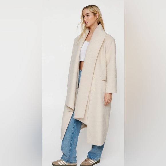 NWT Nasty Gal Oversized Wool Blend Scarf Coat Neutral Color Women Size XL - Picture 4 of 12